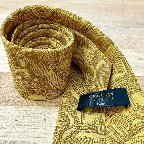 Christian Lacroix Paris Abstract Gold/Brown Silk Tie. - Picture 2 of 7